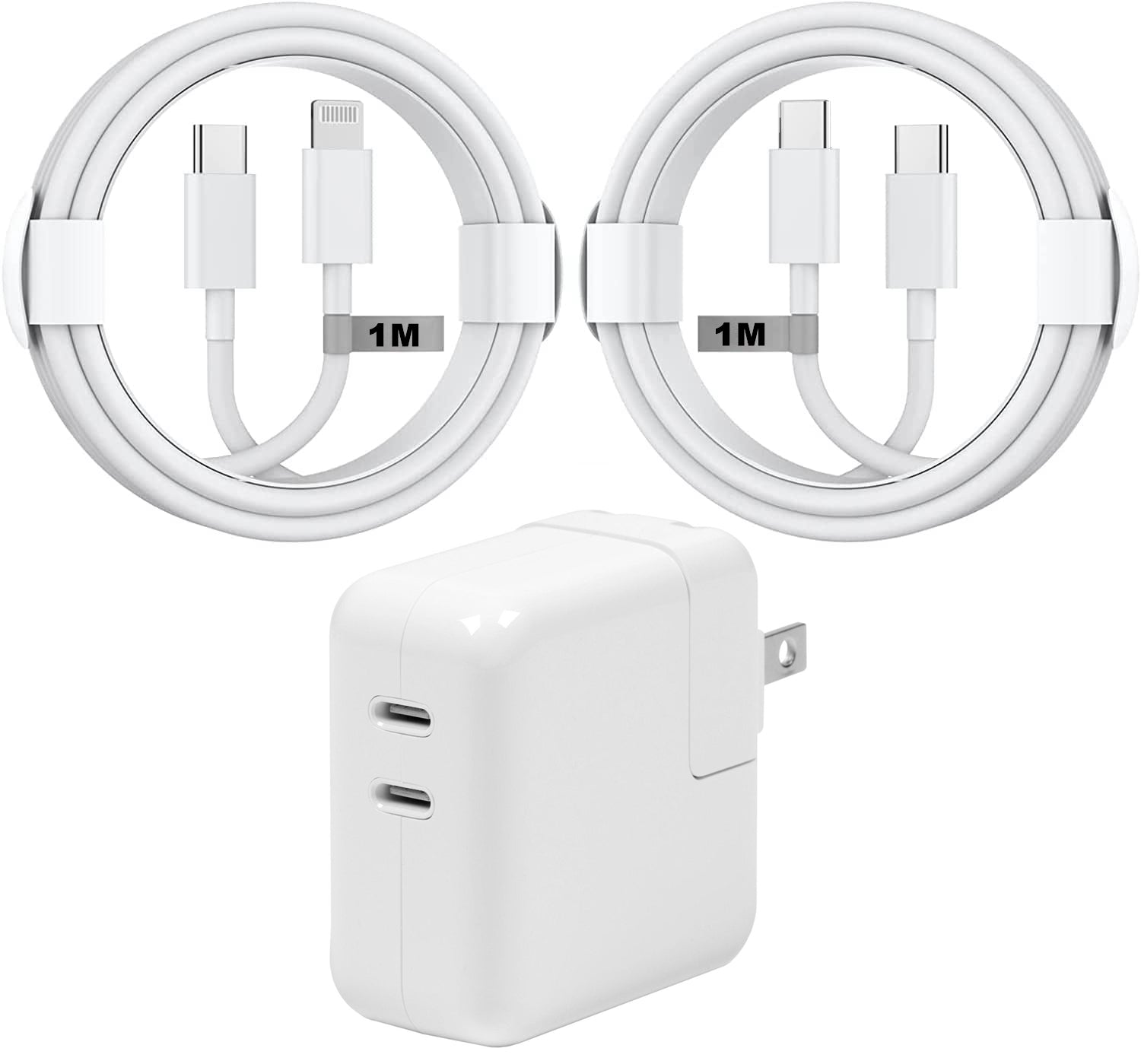Adaptateur secteur à charge rapide double USB-C 35 W Chargeur mural rapide et câble USB-C + câble Lightning (1 m) Adaptateur secteur à charge rapide double USB-C 35 W Chargeur mural rapide et câble USB-C + câble Lightning (1 m)